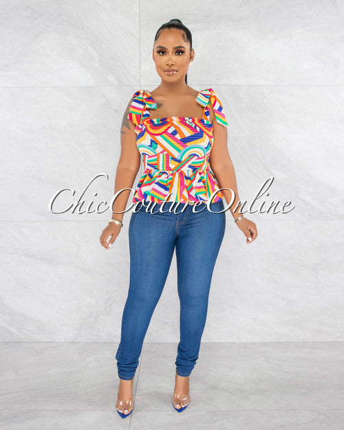 *Lawson Multi-Color Print Smocked Ruffle Crop Top