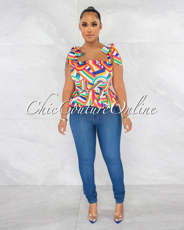 *Lawson Multi-Color Print Smocked Ruffle Crop Top