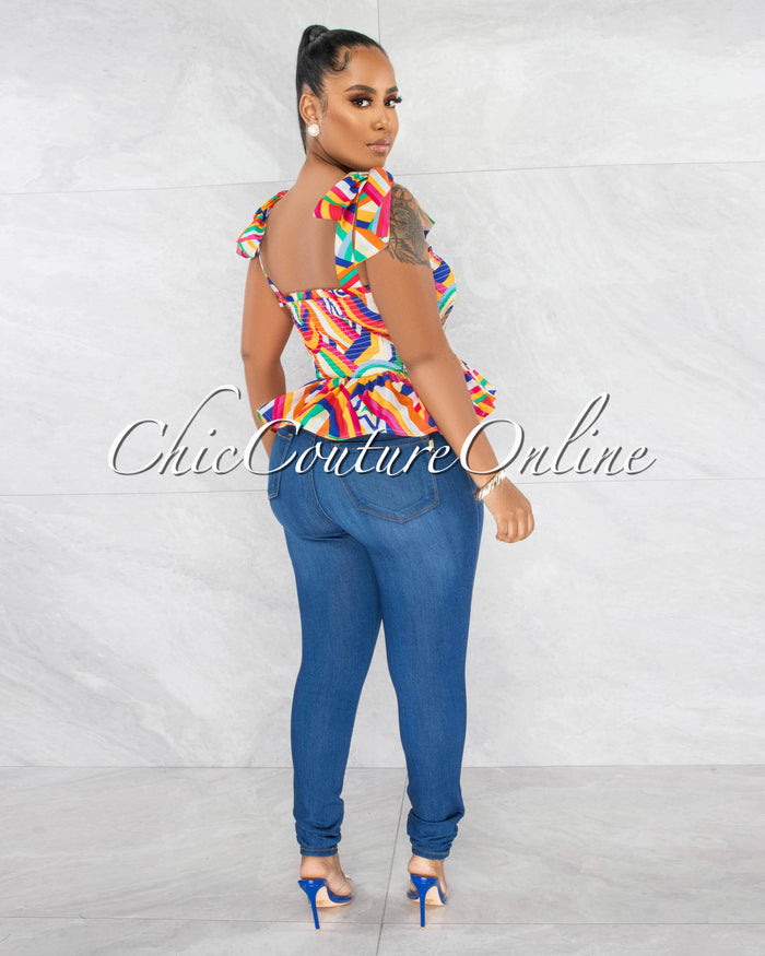 *Lawson Multi-Color Print Smocked Ruffle Crop Top