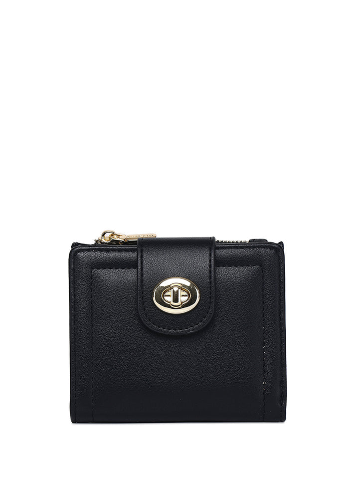 Lizzy Turn-Lock Top Zip Mini Wallet (Black)