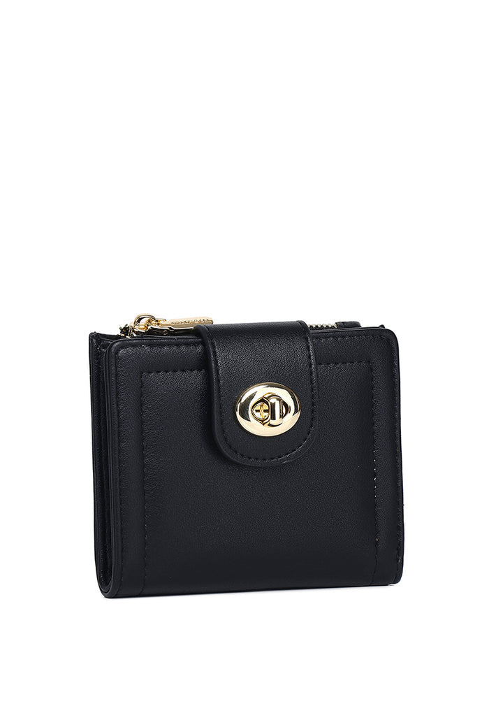 Lizzy Turn-Lock Top Zip Mini Wallet (Black)