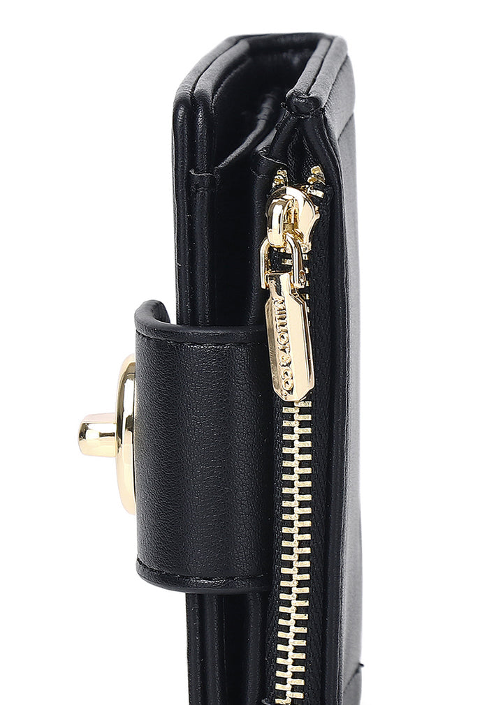 Lizzy Turn-Lock Top Zip Mini Wallet (Black)