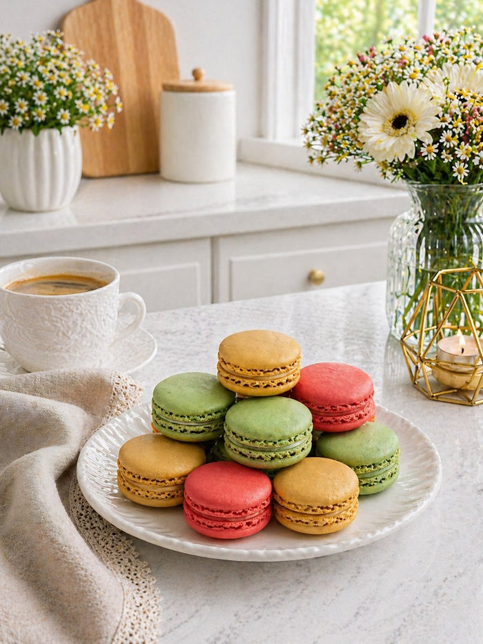Pistachio, Raspberry & Salted Caramel Macarons Gift Box of 12 - Patisserie Valerie