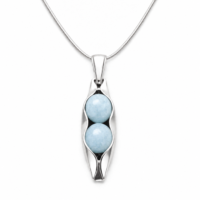 March Birthstone | Aquamarine | Two Peas In A Pod Necklace | Personalised Gift