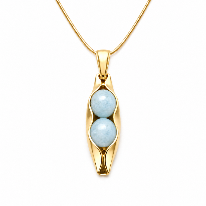 March Birthstone | Aquamarine | Two Peas In A Pod Necklace | Personalised Gift