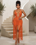 Mariella Orange Crochet Seashell Key-Hole Maxi Cover-Up Dress
