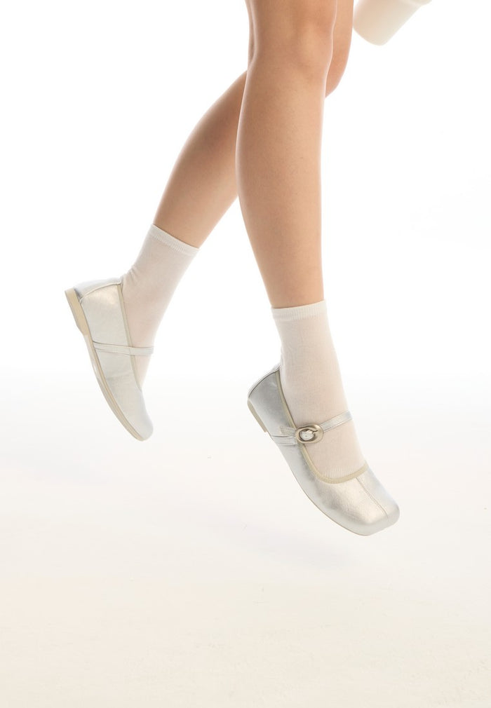 Maura Mary Jane Ballerina Flats (Silver)