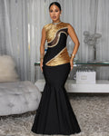Melba Black Gold Rhinestones Maxi Bandage Dress
