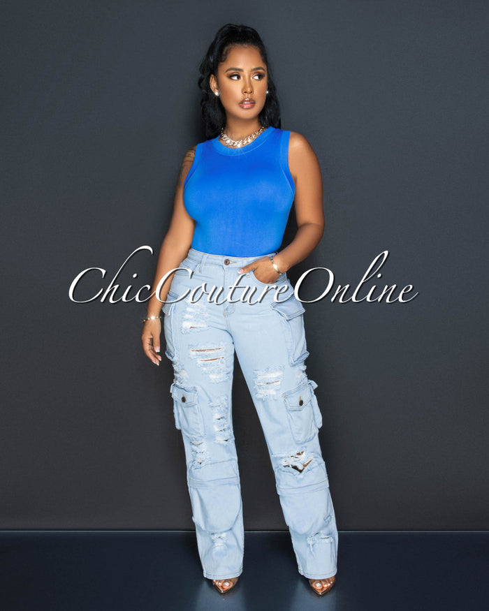 *Melie Light Denim Wide Cargo Jeans
