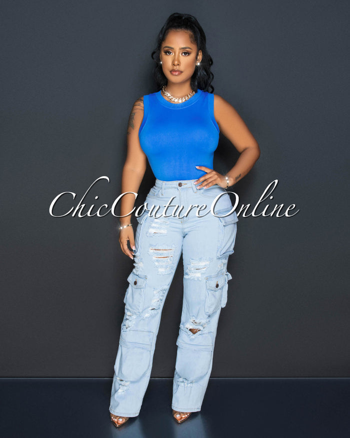 *Melie Light Denim Wide Cargo Jeans