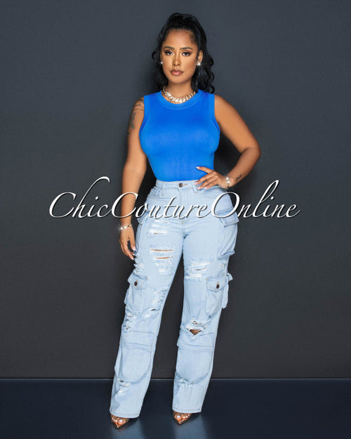 *Melie Light Denim Wide Cargo Jeans