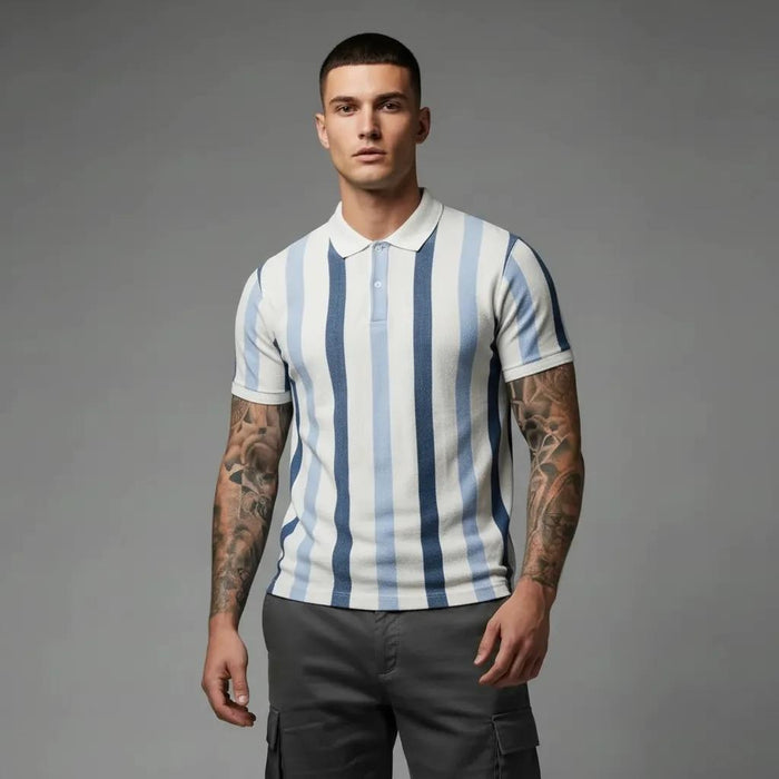 Men Air- Force Striped Striped Polo Collar T-shirt
