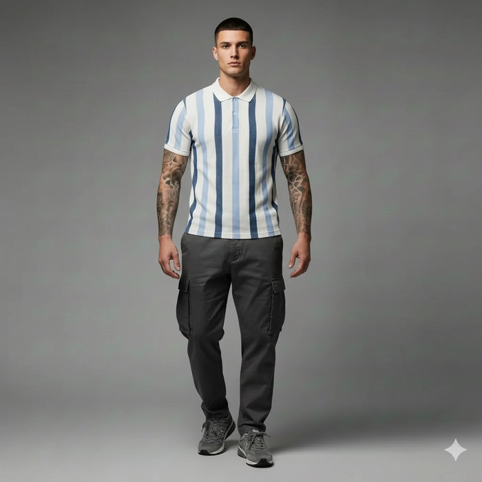 Men Air- Force Striped Striped Polo Collar T-shirt