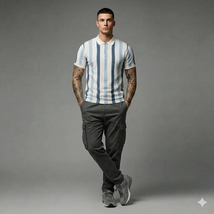 Men Air- Force Striped Striped Polo Collar T-shirt