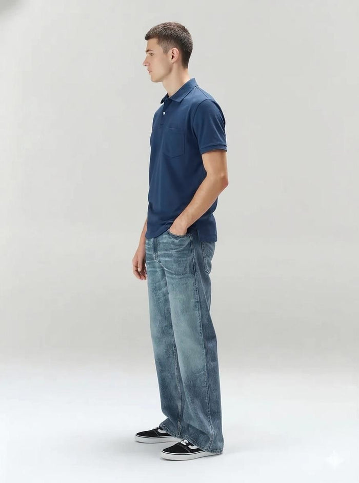 Men Air-Force Polo Collar Pockets T-shirt