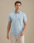 Men Aqua Floral Printed Polo Collar Tropical T-shirt