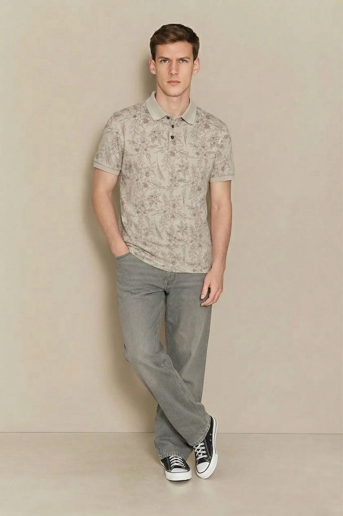 Men Arona Floral Printed Polo Collar T-shirt
