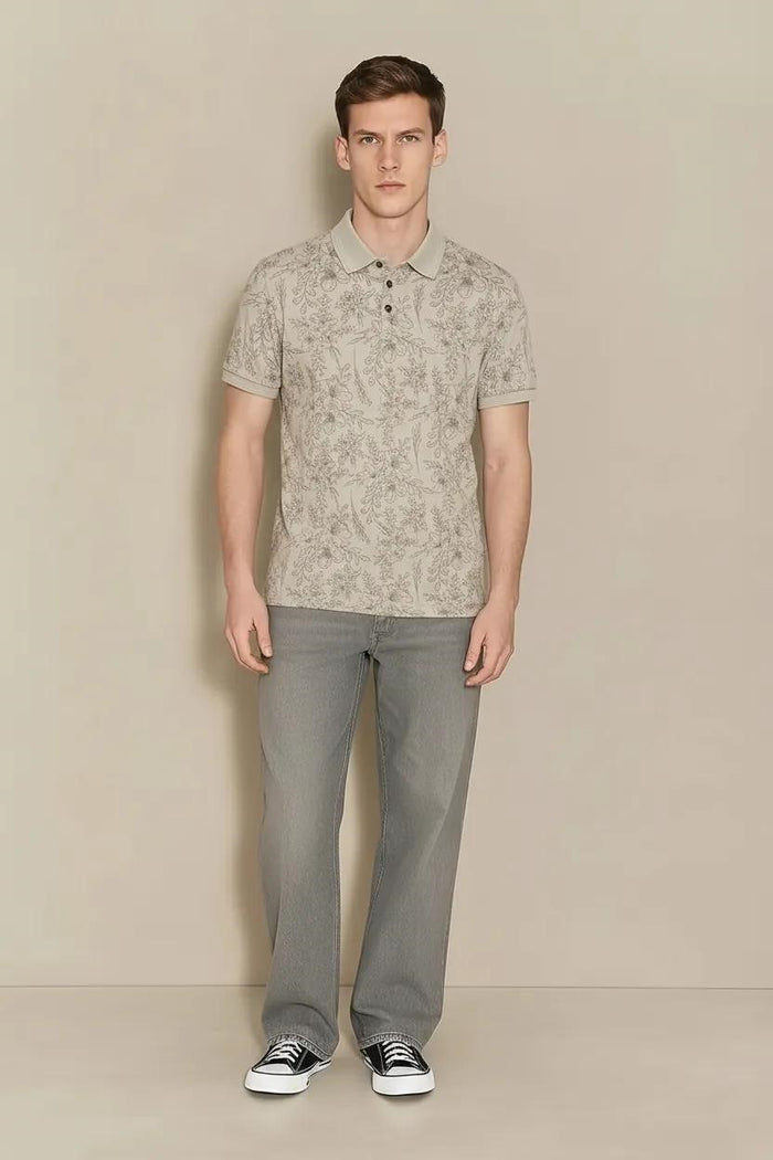 Men Arona Floral Printed Polo Collar T-shirt