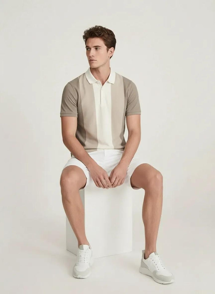 Men Beige Colourblocked Polo Collar T-shirt