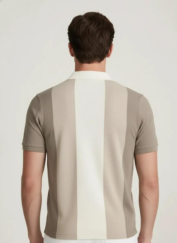 Men Beige Colourblocked Polo Collar T-shirt