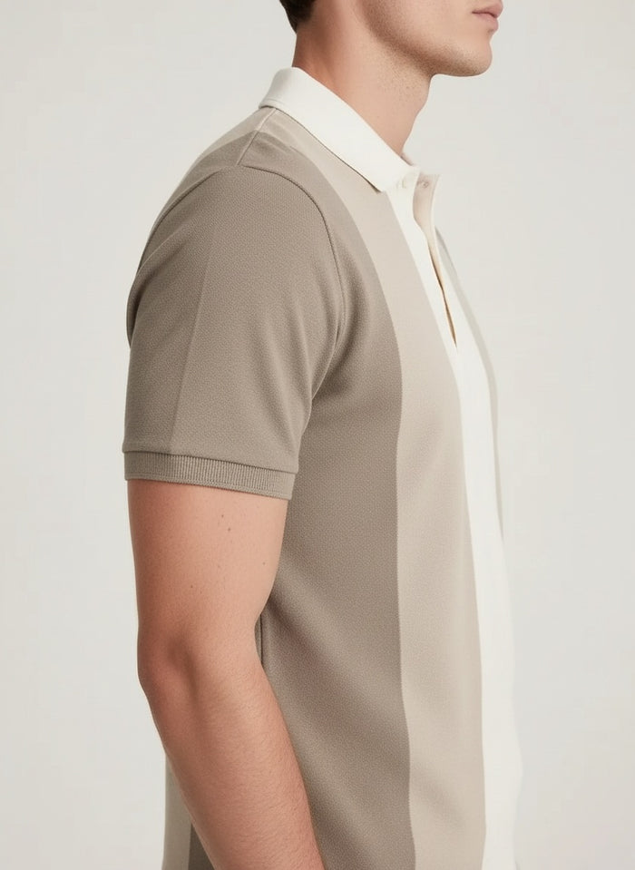 Men Beige Colourblocked Polo Collar T-shirt