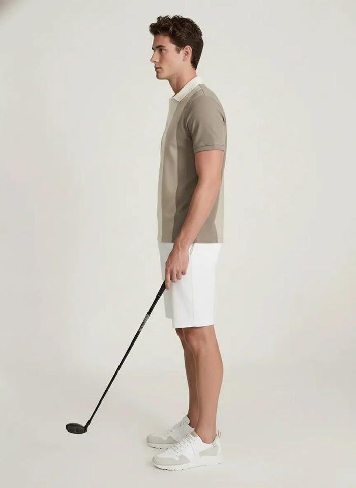 Men Beige Colourblocked Polo Collar T-shirt