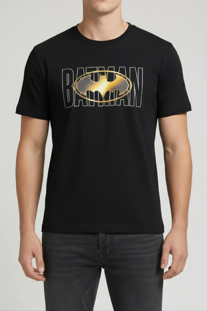 Men Black Batman Printed T-shirt