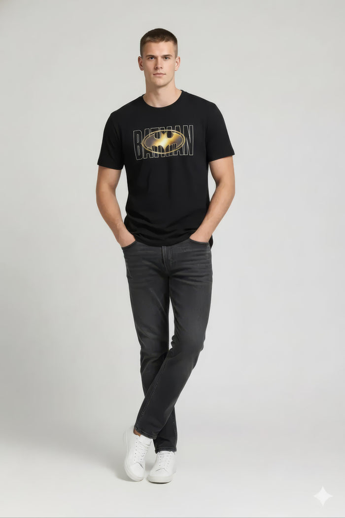 Men Black Batman Printed T-shirt