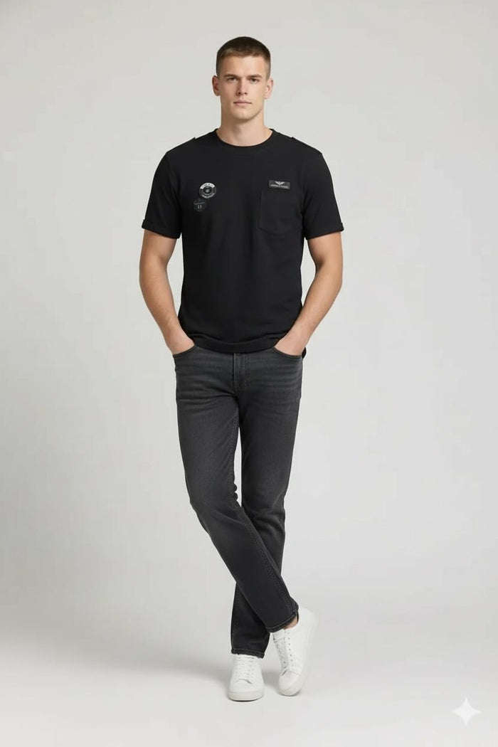 Men Black Brand Logo Pockets T-shirt