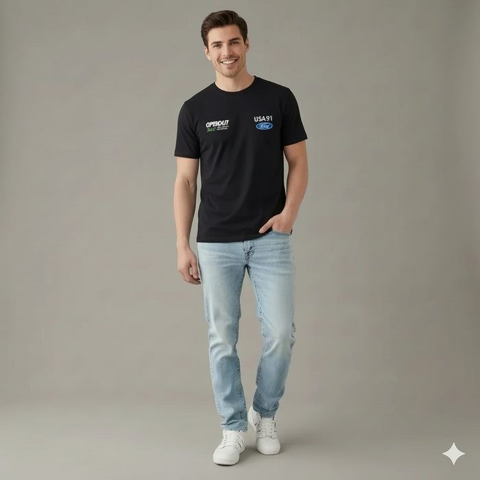 Men Black Brand Logo Printed T-shirt