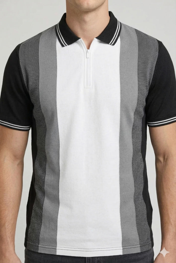 Men Black Colourblocked Polo Collar T-shirt