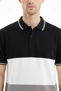 Men Black Colourblocked Polo Collar T-shirt