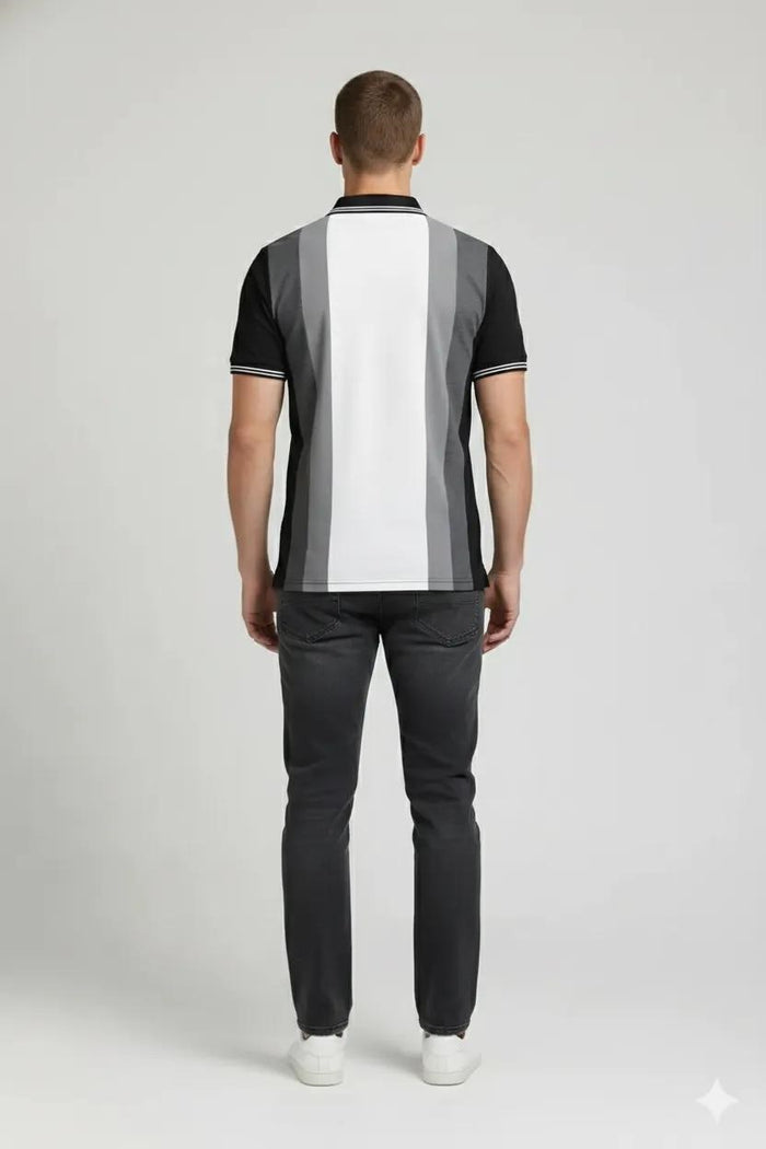 Men Black Colourblocked Polo Collar T-shirt