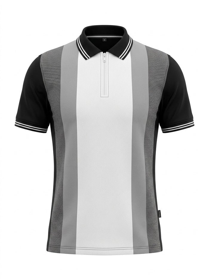Men Black Colourblocked Polo Collar T-shirt