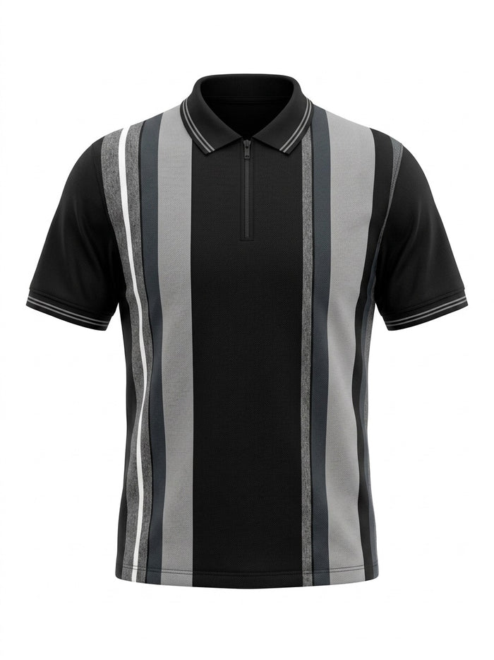 Men Black Colourblocked Polo Collar T-shirt