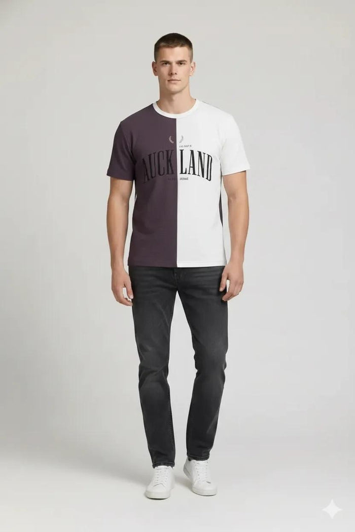 Men  Black Currant Typography Colourblocked T-shirt