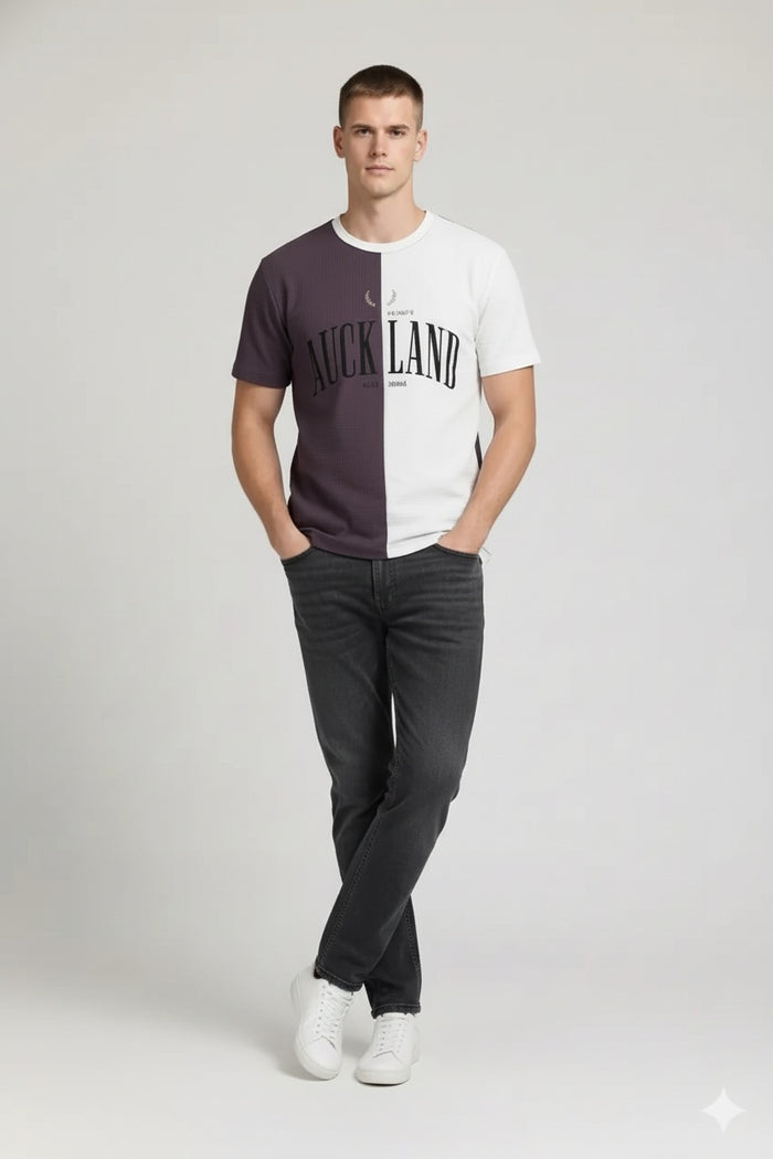 Men  Black Currant Typography Colourblocked T-shirt