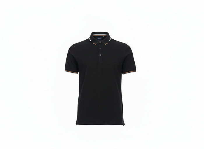 Men Black Polo Collar Solid T-shirt