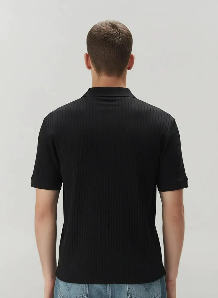 Men Black Polo Collar Solid T-shirt