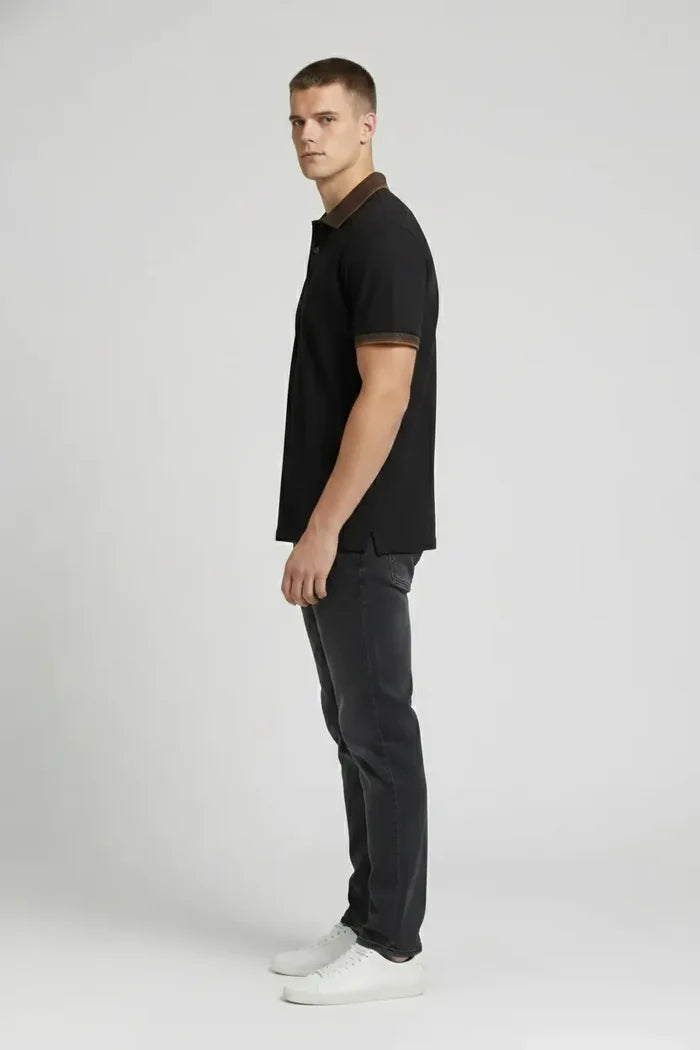 Men Black Polo Collar T-shirt