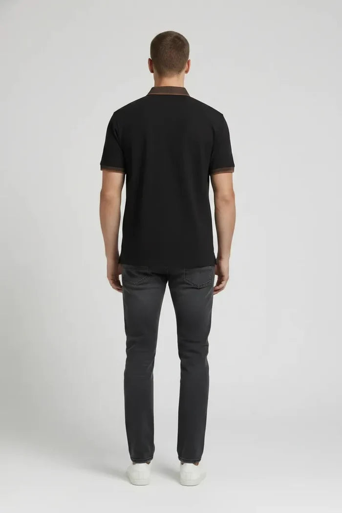 Men Black Polo Collar T-shirt