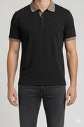 Men Black Printed Polo Collar T-shirt