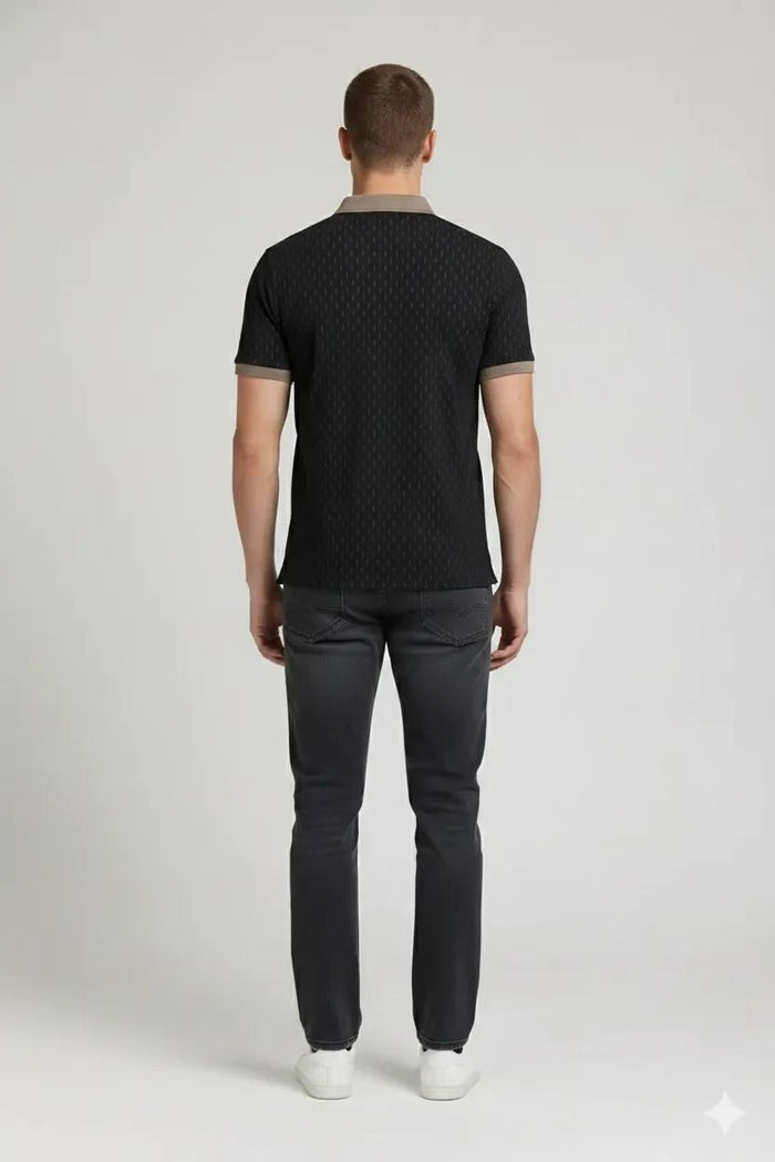 Men Black Printed Polo Collar T-shirt