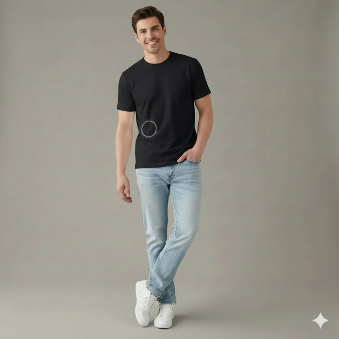 Men Black Printed Round Neck T-shirt