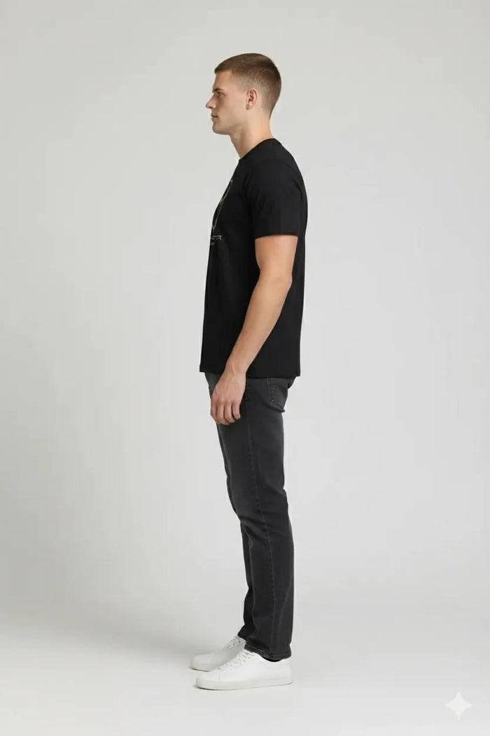 Men Black Printed Round Neck T-shirt