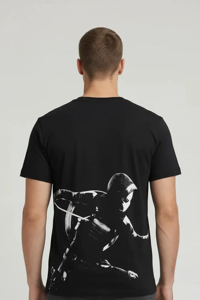 Men Black Printed Round Neck T-shirt