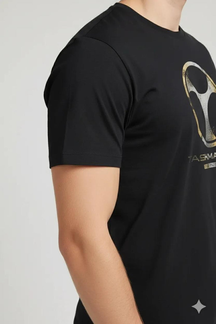 Men Black Printed Round Neck T-shirt