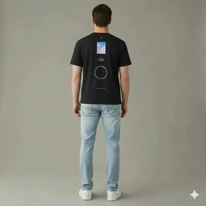 Men Black Printed Round Neck T-shirt