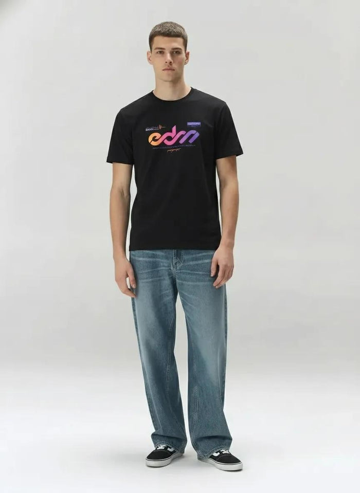 Men Black Round Printed T-shirt