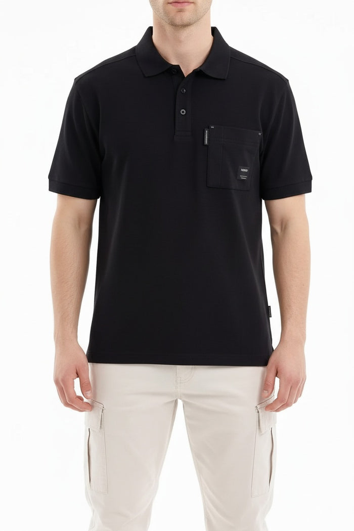 Men Black Sold Polo Collar T-shirt